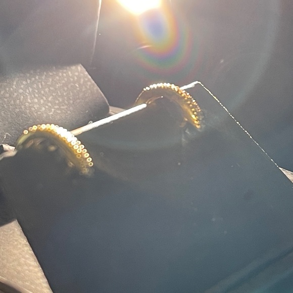 RUBY STELLA 14K YELLOW GOLD DIAMOND HUGGIE HOOPS WITH SECURITY LATCH - Picture 3 of 11